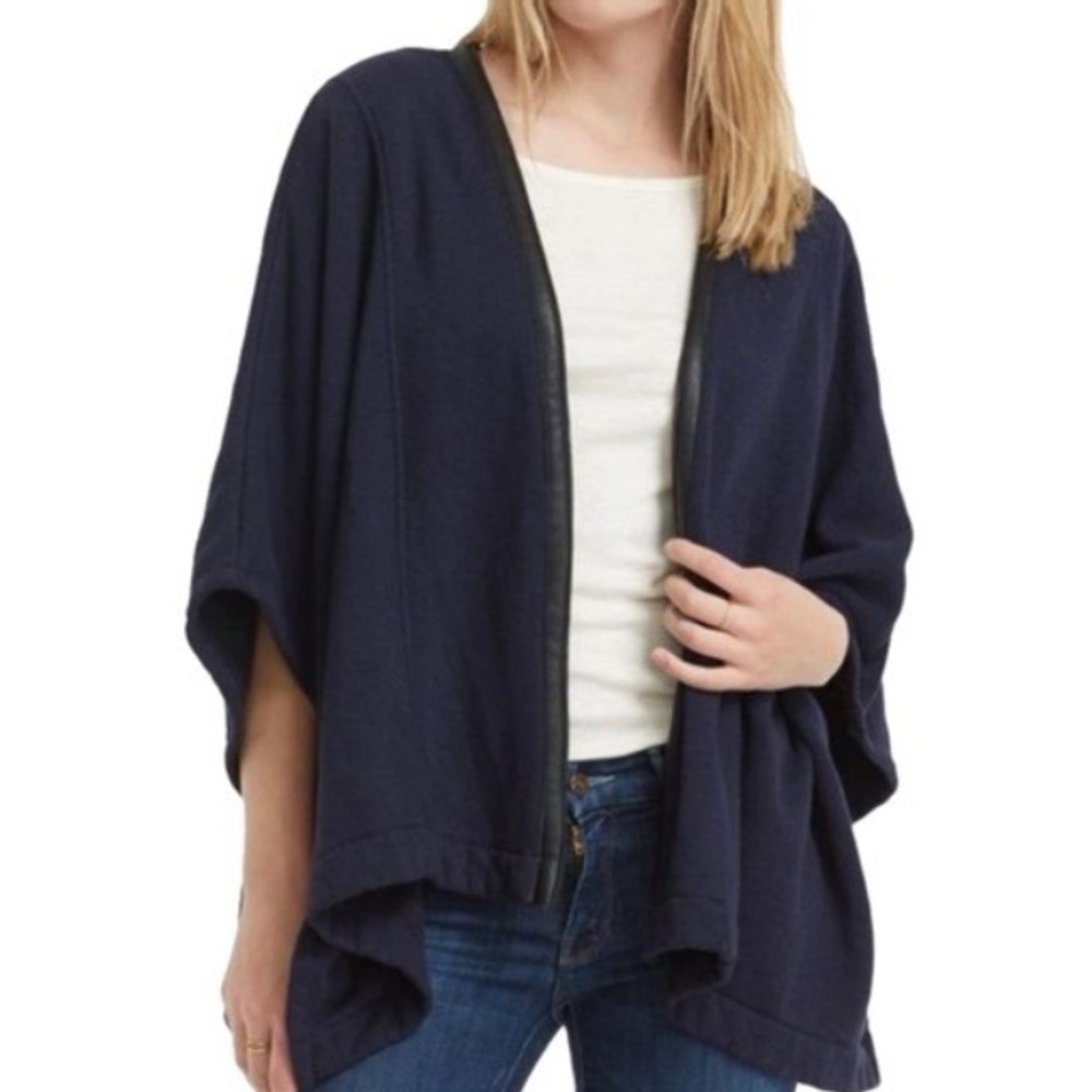 Three Dots Leather Trim Cape Cozy Cardigan